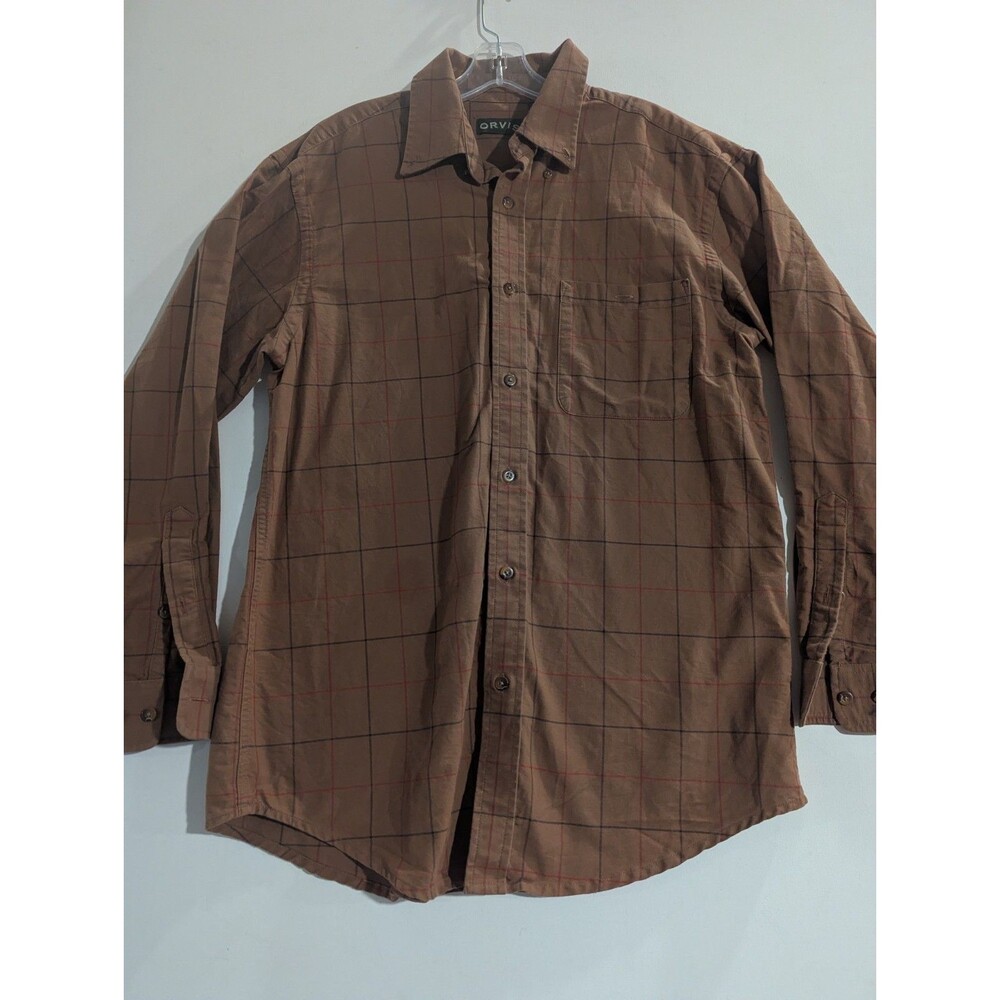 Orvis Signature Brown Plaid Button Down Shirt Mens Size Large Hunting Cabincore